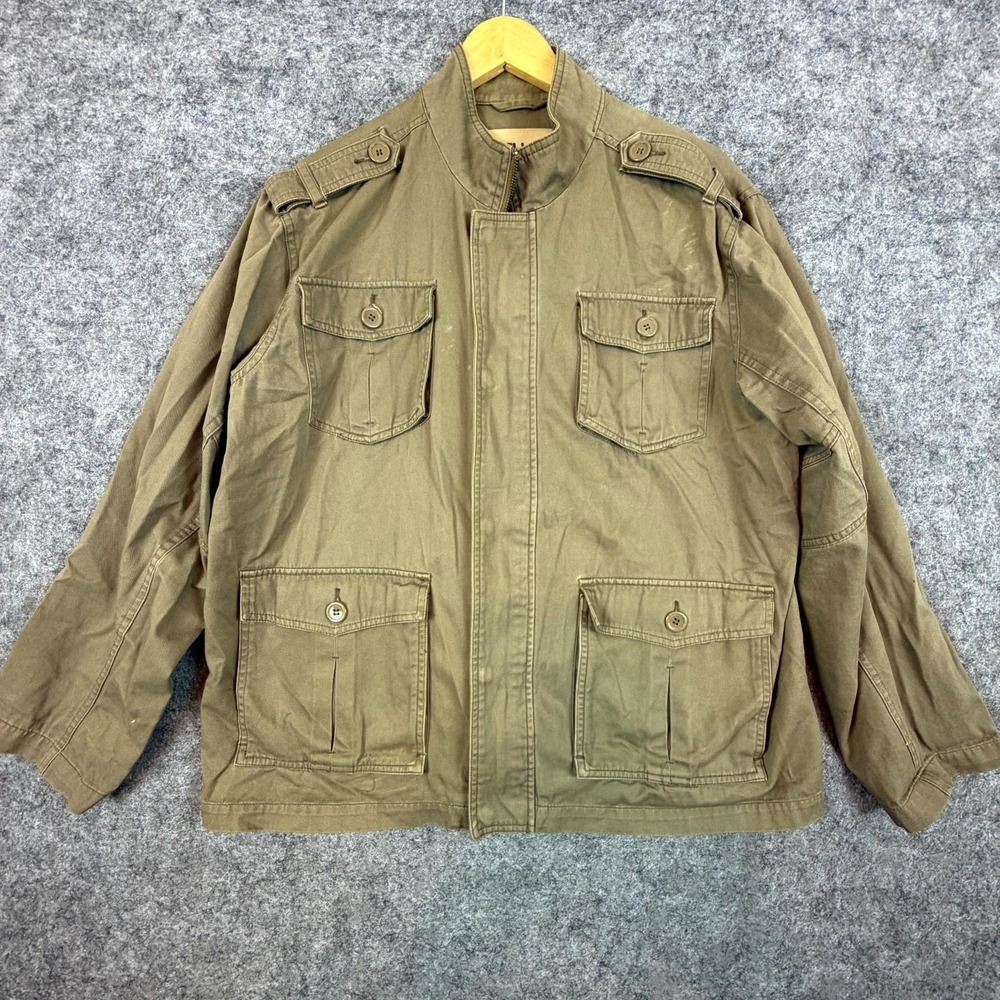 Vintage All Son Jacket Mens XL Tan Cotton‎ Military Mock Neck Outdoor Full Zip